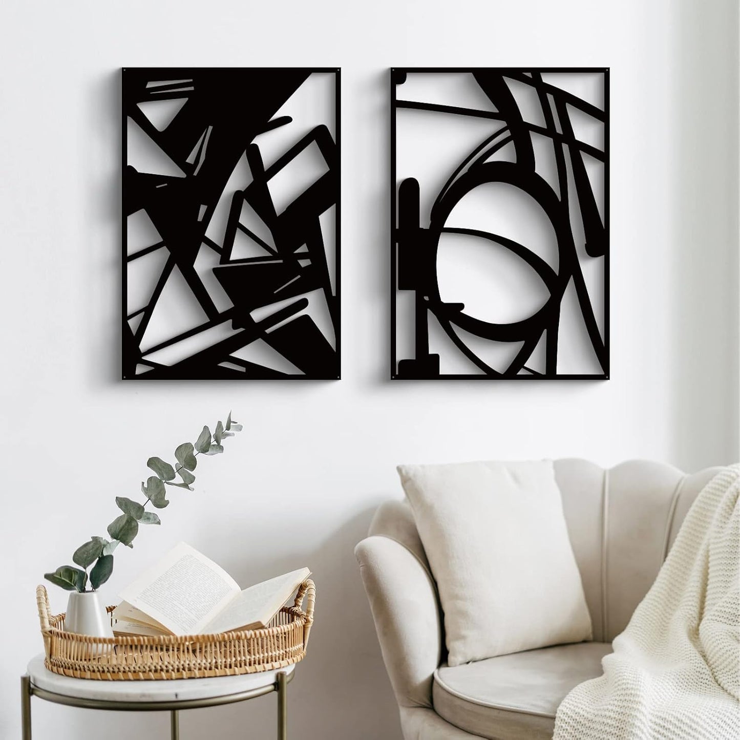 Glamativity 4 Pack Black Abstract Metal Wall Art