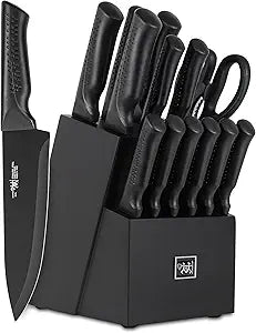 Knife Set, 15 Pcs Kitchen Knife Set with Block Self Sharpening