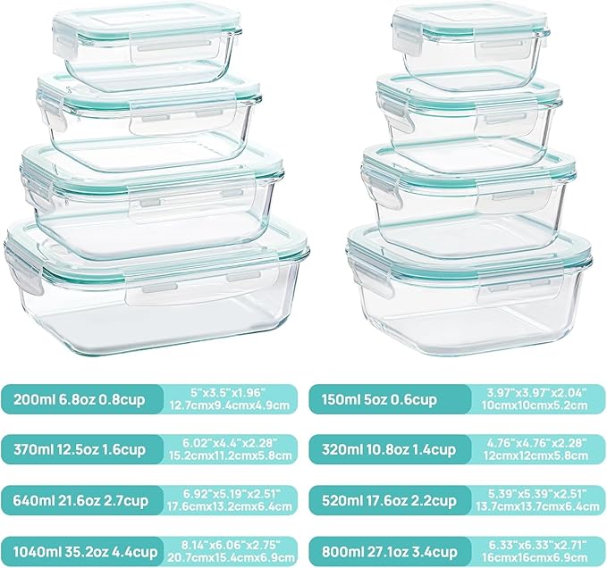 8 Pack Glass Food Storage Containers