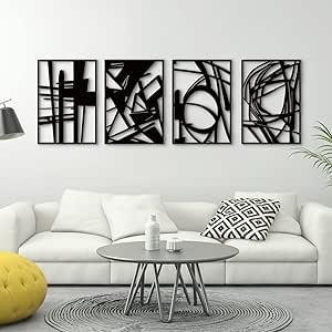 Glamativity 4 Pack Black Abstract Metal Wall Art